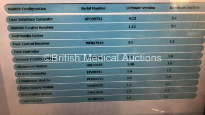 Bausch & Lomb Stellaris PC Vision Enhancement System Ref BL1433 Software Version 4.12 with Hose (Powers Up) * SN SPC01843 * * Mfd 2014 - 2