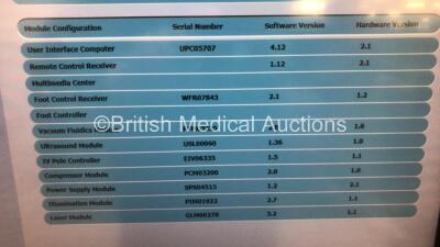 Bausch & Lomb Stellaris PC Vision Enhancement System Ref BL1433 Software Version 4.12 with Hose (Powers Up) * SN SPC01819 * * Mfd 2014 - 3