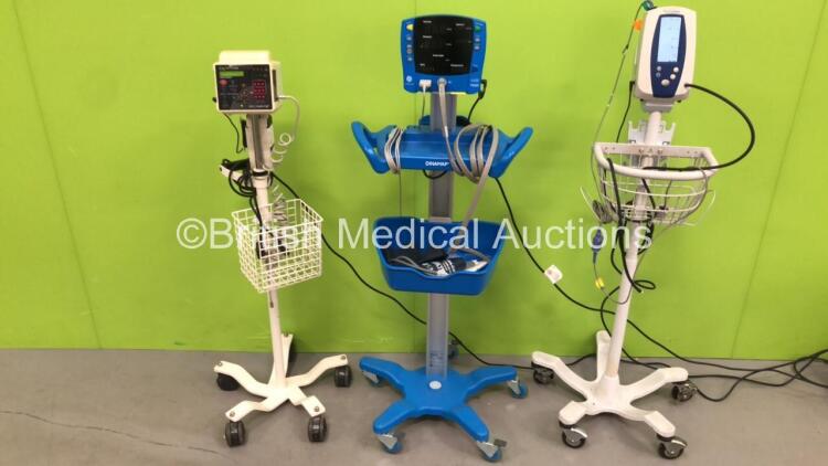 Job Lot Including 1 x Criticare SpO2/ComfortCuff Monitor on Stand, 1 x Welch Allyn Spot Vital Signs Monitor on Stand (Both Power Up) and 1 x GE Carescape V100 Dinamap Monitor on Stand (No Power) *SN 204117984 / STA20490439SA*