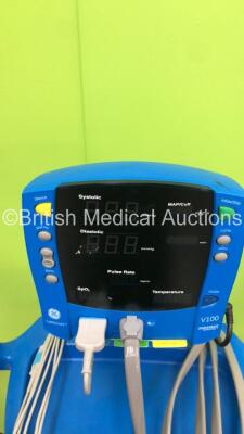 Job Lot Including 1 x Criticare SpO2/ComfortCuff Monitor on Stand, 1 x Welch Allyn Spot Vital Signs Monitor on Stand (Both Power Up) and 1 x GE Carescape V100 Dinamap Monitor on Stand (No Power) *SN 204117984 / STA20490439SA* - 3