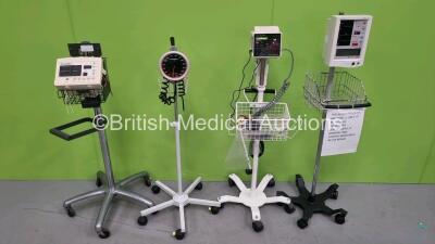 Job Lot Including 1 x Criticare SpO2/ComfortCuff Monitor on Stand (Power Up), 1 x Datascope Accutorr Plus Patient Monitor on Stand (Powers Up), 1 x Welch Allyn Series 2500 Patient Monitor on Stand (No Power) and 1 x Blood Pressure Meter on Stand *SN A7160