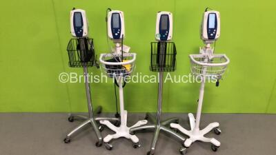 4 x Welch Allyn Spot Vital Signs Monitors on Stands with 2 x AC Power Supplies (All Power Up) *na*