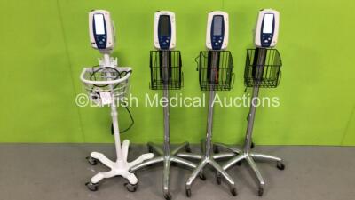 4 x Welch Allyn Spot Vital Signs Monitors on Stands with 4 x AC Power Supplies (All Power Up) *na*