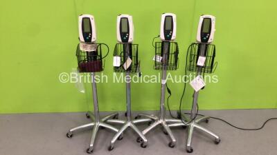 4 x Welch Allyn Series 420 Monitors on Stands with 4 x AC Power Supplies (All Power Up) *na*