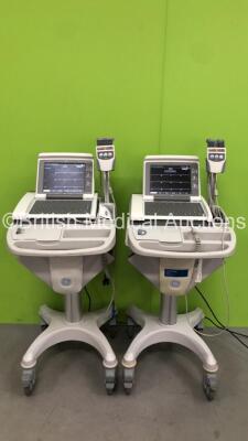 2 x GE MAC 5500 ECG Machines on Stands with 2 x ECG Leads (Both Power Up with 1 x Cracked Casing - See Photo) *16211 / 19734*