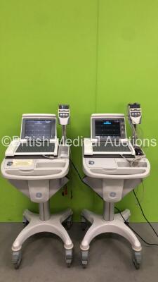 2 x GE MAC 5500 ECG Machines on Stands with 2 x ECG Leads ( Both Power Up) * 19799 / 16778*