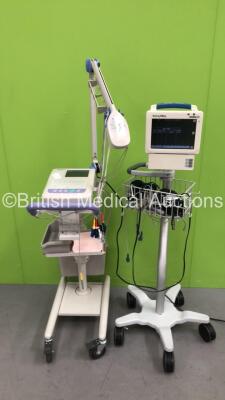 1 x Welch Allyn PROPAQ-CS Patient Monitor on Stand with Various Leads and Power Pack, 1 x Nihon Kohden Cardiofax-M ECG Machine on Stand with ECG Lead (Both Power Up) *24539 / SN GA112395*