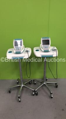 2 x Verathon BVI 9400 Bladder Scanners with 1 x AC Power Supply and 2 x Transducer / Probes on Stands (Both Untested Due to Missing Batteries) *SN B4017217*