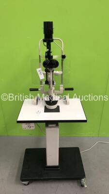 Inami Slit Lamp with 2 x 10x Eyepieces on Table (Unable to Power Test, Power Switch Snapped See-Photo)