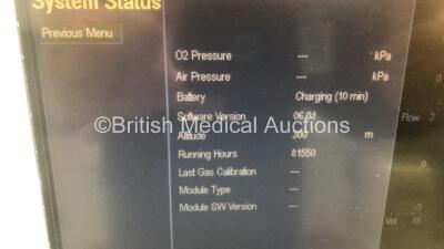 GE Engstrom Carestation Ventilator Version 06.01 on Stand - Running Hours 81550 with Accessories (Powers Up) *S/N CBCLO1163* - 3