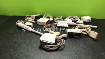 Job Lot Including 1 x Siemens VF13-5 Ultrasound Transducer / Probe, 1 x Siemens 7.5L70 Ultrasound Transducer / Probe, 1 x Philips L12-5 Linear Array Ultrasound Transducer / Probe, Siemens C6-2 Ultrasound Transducer / Probe, 1 x Siemens 5277624-L 0850 Ultr