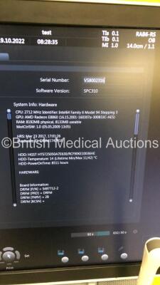 GE Voluson S8 BT16 Flat Screen Ultrasound Scanner *S/N VS8002316* **Mfd 11/2017** Software Version SPC310 (16.0.7.2620) with 2 x Transducers / Probes (RAB6-RS Ref H48691LP *Mfd 04/2020* and IC9-RS Ref H48691PJ *Mfd 11/2017*) and Sony UP-D898 Digital Graph - 13