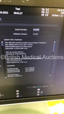 GE Voluson E8 BT16 Flat Screen Ultrasound Scanner *S/N E33797* **Mfd 06/2016** Software Version EC310 (16.0.2.2402) with 2 x Transducers / Probes (C4-8-D Ref 5336340 *Mfd 06/2016* and RAB6-D Ref H48681MG *Mfd 07/2016*) and Sony UP-D898MD Digital Graphic P - 15