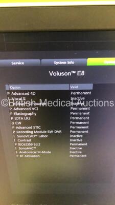 GE Voluson E8 BT16 Flat Screen Ultrasound Scanner *S/N E33797* **Mfd 06/2016** Software Version EC310 (16.0.2.2402) with 2 x Transducers / Probes (C4-8-D Ref 5336340 *Mfd 06/2016* and RAB6-D Ref H48681MG *Mfd 07/2016*) and Sony UP-D898MD Digital Graphic P - 16