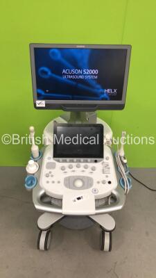 Siemens Acuson S2000 Flat Screen Ultrasound Scanner Model No 10041461 *S/N 213625* **Mfd 05/2016** Software Version 500.1.061 with 3 x Transducers / Probes (PEVF4 Model No 10041223 *Mfd 2016* / MC9-4 Model No 10349999 *Mfd 2016* and 8C3 HD Model No 10135