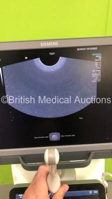 Siemens Acuson S2000 Flat Screen Ultrasound Scanner Model No 10041461 *S/N 213625* **Mfd 05/2016** Software Version 500.1.061 with 3 x Transducers / Probes (PEVF4 Model No 10041223 *Mfd 2016* / MC9-4 Model No 10349999 *Mfd 2016* and 8C3 HD Model No 10135 - 29