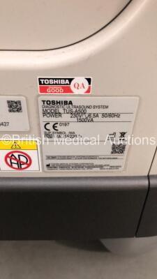 Toshiba Aplio 500 TUS-A500 Flat Screen Ultrasound Scanner *S/N WAB1522071* **Mfd 02/2015** Software Version AB_V5.10*R100 with 4 x Transducers / Probes (PVT-674BT *Mfd 01/2009* / PLT-1005BT *Mfd 02/2015* / PVT-375BT and PLT-1204BX *Mfd 02/2015*) and Sony - 13