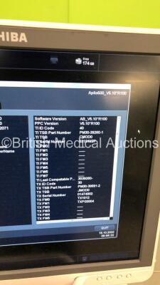 Toshiba Aplio 500 TUS-A500 Flat Screen Ultrasound Scanner *S/N WAB1522071* **Mfd 02/2015** Software Version AB_V5.10*R100 with 4 x Transducers / Probes (PVT-674BT *Mfd 01/2009* / PLT-1005BT *Mfd 02/2015* / PVT-375BT and PLT-1204BX *Mfd 02/2015*) and Sony - 16