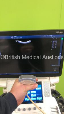 GE Logiq E9 XDclear 2.0 Flat Screen Ultrasound Scanner Ref 5205000-9 *S/N 200188US6* **Mfd 2015** Software Version R6 Software Revision 1.5 with 1 x Transducer / Probe (C1-5-D Ref 5261135 *Mfd 08/2011*) (Powers Up - Missing Dial - See Pictures) ***IR693** - 5