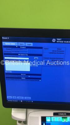 GE Logiq E9 XDclear 2.0 Flat Screen Ultrasound Scanner Ref 5205000-9 *S/N 200188US6* **Mfd 2015** Software Version R6 Software Revision 1.5 with 1 x Transducer / Probe (C1-5-D Ref 5261135 *Mfd 08/2011*) (Powers Up - Missing Dial - See Pictures) ***IR693** - 9