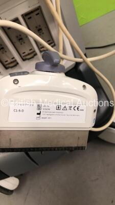 GE Logiq E9 XDclear 2.0 Flat Screen Ultrasound Scanner Ref 5205000-9 *S/N 200188US6* **Mfd 2015** Software Version R6 Software Revision 1.5 with 1 x Transducer / Probe (C1-5-D Ref 5261135 *Mfd 08/2011*) (Powers Up - Missing Dial - See Pictures) ***IR693** - 11