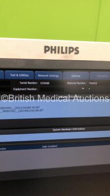 Philips iE33 Flat Screen Ultrasound Scanner on F.3 Cart *S/N 039X88* **Mfd 11/2009** Software Version 6.3.6.343 with 2 x Transducers / Probes (S5-1 and D2cwc) and 3 Lead ECG Leads (Powers Up) ***IR686*** - 11