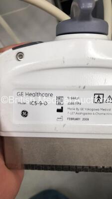 GE Logiq E9 Flat Screen Ultrasound Scanner Ref 5205000-2 *S/N 95891US8* **Mfd 03/2009** Software Version R2.0.4 with 4 x Transducers / Probes (C1-5-D Ref 5261135 *Mfd 05/2012* / ML6-15-D Ref 5199103 *Mfd 08/2014* / 9L-D Ref 5194432 *Mfd 08/2017* and IC5-9 - 13