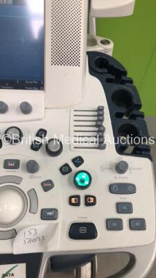 GE Logiq E9 Flat Screen Ultrasound Scanner Ref 5205000-7 *S/N 126051US2* **Mfd 03/2014** Software Version R4 Software Revision 3.0 (Powers Up - Small Scuffs - Missing Dial - Keyboard will Not Lock in Parked Position) ***IR692*** - 5