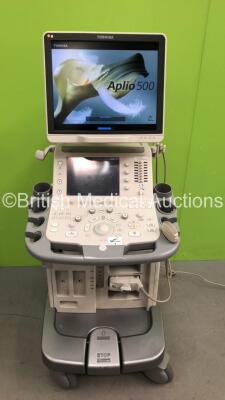 Toshiba Aplio 500 TUS-A500 Ultrasound Scanner *S/N T1D12X3321* **Mfd 10/2012** with 1 x Transducer / Probe (PVT-375BT *Mfd 08/2012*) and Sony UP-D897 Digital Graphic Printer (Powers Up with Error - See Pictures - Unable to Gain Access to About Page) ***IR