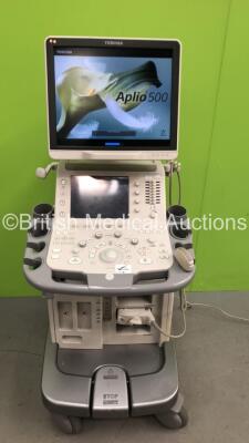 Toshiba Aplio 500 TUS-A500 Ultrasound Scanner *S/N T1D12X3321* **Mfd 10/2012** with 1 x Transducer / Probe (PVT-375BT *Mfd 08/2012*) and Sony UP-D897 Digital Graphic Printer (Powers Up with Error - See Pictures - Unable to Gain Access to About Page) ***IR - 2