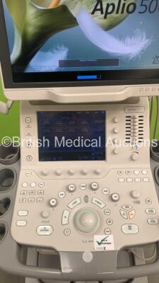 Toshiba Aplio 500 TUS-A500 Ultrasound Scanner *S/N T1D12X3321* **Mfd 10/2012** with 1 x Transducer / Probe (PVT-375BT *Mfd 08/2012*) and Sony UP-D897 Digital Graphic Printer (Powers Up with Error - See Pictures - Unable to Gain Access to About Page) ***IR - 5