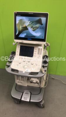 Toshiba Aplio 500 TUS-A500 Ultrasound Scanner *S/N T1D12X3321* **Mfd 10/2012** with 1 x Transducer / Probe (PVT-375BT *Mfd 08/2012*) and Sony UP-D897 Digital Graphic Printer (Powers Up with Error - See Pictures - Unable to Gain Access to About Page) ***IR - 7