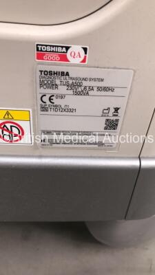 Toshiba Aplio 500 TUS-A500 Ultrasound Scanner *S/N T1D12X3321* **Mfd 10/2012** with 1 x Transducer / Probe (PVT-375BT *Mfd 08/2012*) and Sony UP-D897 Digital Graphic Printer (Powers Up with Error - See Pictures - Unable to Gain Access to About Page) ***IR - 12