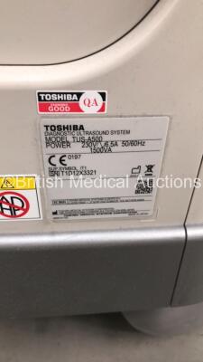 Toshiba Aplio 500 TUS-A500 Ultrasound Scanner *S/N T1D12X3321* **Mfd 10/2012** with 1 x Transducer / Probe (PVT-375BT *Mfd 08/2012*) and Sony UP-D897 Digital Graphic Printer (Powers Up with Error - See Pictures - Unable to Gain Access to About Page) ***IR - 13