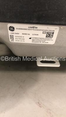 GE Logiq E9 XDclear 2.0 Flat Screen Ultrasound Scanner Ref 5205000-9 *S/N 201793US6* **Mfd 2016** Software Version R6 Software Revision 1.11 (Powers Up - Small Scuffs to Machine - See Pictures) ***IR695*** - 16