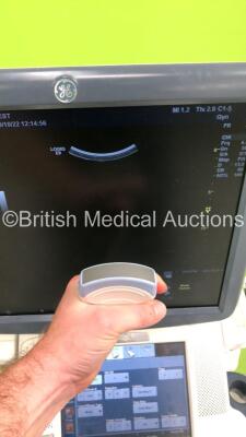 GE Logiq E9 Flat Screen Ultrasound Scanner Ref 5205000-6 *S/N 113876US7* **Mfd 10/2012** Software Version R3.1.3 with 3 x Transducers / Probes (C1-5-D Ref 5261135 *Mfd 09/2012* / 9L-D Ref 5194432 *Mfd 08/2012* and IC5-9-D Ref 5194434 *Mfd 02/2013*) (Power - 9