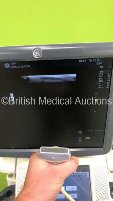 GE Logiq E9 Flat Screen Ultrasound Scanner Ref 5205000-6 *S/N 113876US7* **Mfd 10/2012** Software Version R3.1.3 with 3 x Transducers / Probes (C1-5-D Ref 5261135 *Mfd 09/2012* / 9L-D Ref 5194432 *Mfd 08/2012* and IC5-9-D Ref 5194434 *Mfd 02/2013*) (Power - 10