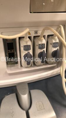 GE Logiq E9 Flat Screen Ultrasound Scanner Ref 5205000-6 *S/N 113876US7* **Mfd 10/2012** Software Version R3.1.3 with 3 x Transducers / Probes (C1-5-D Ref 5261135 *Mfd 09/2012* / 9L-D Ref 5194432 *Mfd 08/2012* and IC5-9-D Ref 5194434 *Mfd 02/2013*) (Power - 16