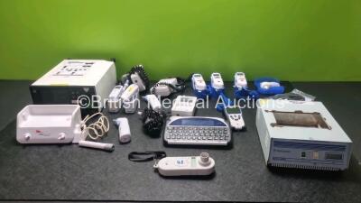 Mixed Lot Including 12 x Ear Thermometers 1 x Pro Pulse Irrigator, 3 x Maxo Me Oximeters, 1 x Stuart Scientific Block Heater, 1 x Toby Churchill, 2 x Carefusion Spirometers and 1 x Micromon 7142 ECG Monitor