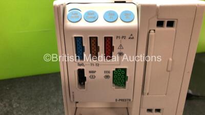 GE Datex Ohmeda Compact Anaesthesia Monitor *Mfd 02/2010* with 1 x GE E-PRESTN Multiparameter Module with SPO2, T1 T2, P1 P2, ECG and NIBP Options *Mfd - 03/20108 (Damaged Clip - See Photo) and 1 x GE E-CAiO Gas Module with D-fend Water Trap *Mfd - 02/201 - 3