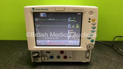 Datex Ohmeda Cardiocap 5 Anesthesia Monitor Including Spirometry, ECG, SpO2, NIBP, T1, T2, P1, P2 and D fend Water Trap (Powers Up with Missing Dial - See Photos) *SN FBUE01771*