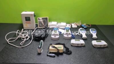 Mixed Lot Including 4 x Covidien Filac 3000 Thermometers, 8 x Welch Allyn Suretemp Plus Thermometers 16 x Welch Allyn Wall Holders, 2 x Matec Maxo Oximeters, 3 x Easyone Spirometers, 1 x Hotline Fluid Warmer, 1 x BP Cuff and 2 x Gauges, 2 x Viamed Microst