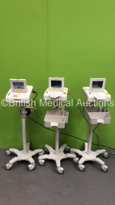 3 x Philips Avalon FM30 Fetal Monitors on Stands (All Power Up, 1 with Faulty Screen and all with Missing Monitor Stands-See Photos)