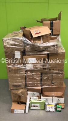 Pallet Including Large Quantity of Thermal Protective Aids, Thermal Blankets, Bicarbonate Soda, Medicine Measures and Measuring Jugs