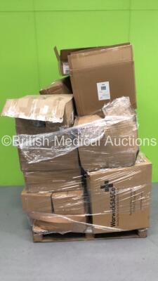 Pallet Including Large Quantity of Disposable Bed Pads, Catering Gloves, Plasters and Plastic Containers