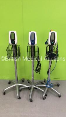 3 x Welch Allyn Spot Vital Signs Monitors on Stands with 3 x AC Power Supplies (All Power Up)