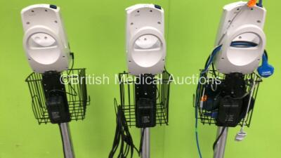 3 x Welch Allyn Spot Vital Signs Monitors on Stands with 3 x AC Power Supplies (All Power Up) - 4