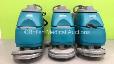 3 x Tennant T2 Floor Cleaners with 2 x Keys (All Power Up, 1 x Missing Hose)