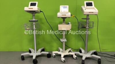 3 x Philips Avalon FM30 Fetal Monitors on Stands with 3 x US Transducers (All Power Up)