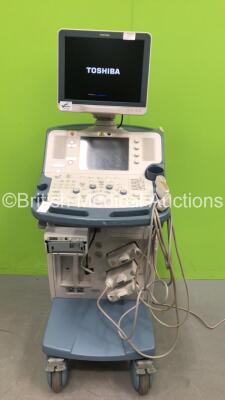 Toshiba Xario SSA-660A Flat Screen Ultrasound Scanner *S/N 15C09Y6415* **Mfd 2009** with 3 x Transducers / Probes (PVT-674BT *Mfd 07-2011* and PVT-375BT *Mfd 01-2010* PLT-704SBT *Mfd 12-2010*) and 2 x Sony UP-D897 Digital Graphic Printers - 1 x No Front C
